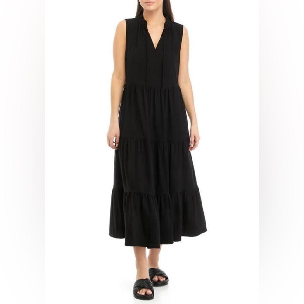 crown & ivy Plus Size Sleeveless Tiered Ruffle Peasant Maxi Dress, Black,Size 2X